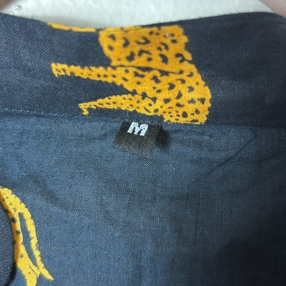 Leopard Cheetah Animal Print Black Yellow Partial Button Down Dress size Medium - Picture 6 of 12